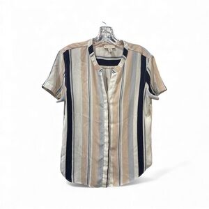 🤍 Eliane Rose Women’s Striped Short Sleeve Blouse – Size S – 100% Polyester